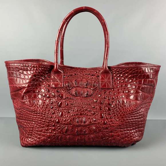 GENUINE CROCODILE SKIN Burgundy Crocodile Tote Handbag - Picture 3 of 5